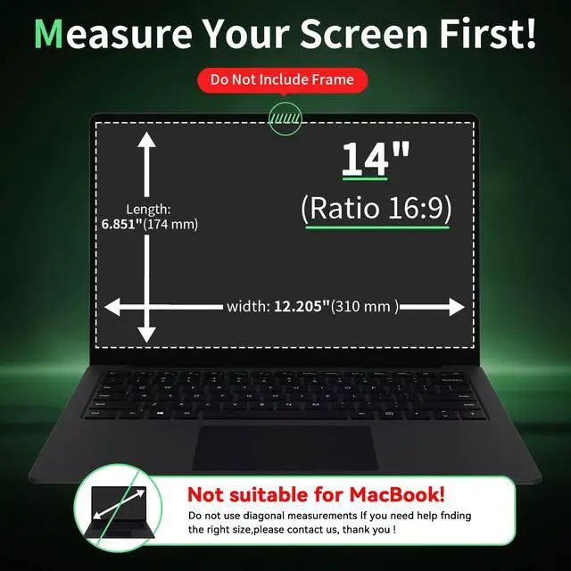 Alt view image 2 of 7 - Laptop Privacy Screen 14 Inch, Laptop Screen Privacy Shield 16:9 Aspect Ratio Anti-Glare Blue Light Computer Monitor Protector,Removable 14in Filter for Lenovo HP Asus Thinkpad Envy Xps(12.2" x 6.9")
