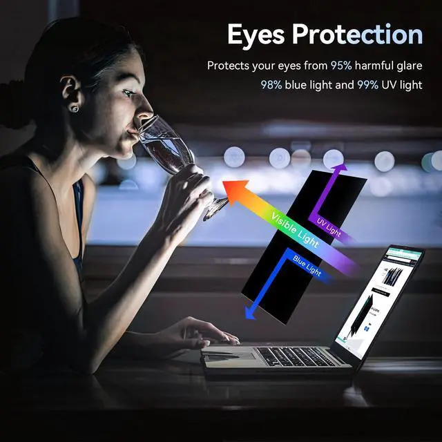 Alt view image 3 of 7 - Laptop Privacy Screen 15.6 Inch Compatible with HP/Dell/Acer/Samsung/Asus/Lenovo/Toshiba,16:9 Aspect Removable Anti Glare Blue Light Filter Protector, 15.6 in Laptop Privacy Screen Shield