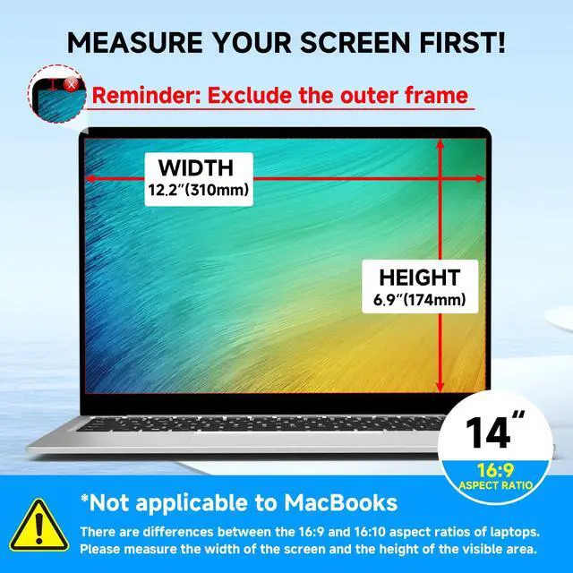 Alt view image 3 of 7 - Laptop Privacy Screen 14 Inch 16:9 Aspect Ratio, Laptop Screen Privacy Shield Compatible With Lenovo Hp Dell Acer Asus Thinkpad Envy Xps, Removable Anti Glare Blue Light Computer Filter Protector