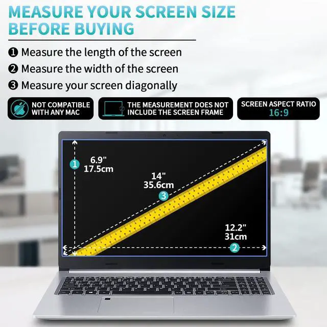Alt view image 2 of 7 - 2 Pack 14 inch 16:9 Anti Glare Matte Laptop Screen Protector, Anti Scratch Anti Fingerprint Screen Filter Compatible with 14" Laptops with 16:9 Aspect Ratio (12.2" L x 6.9" W)
