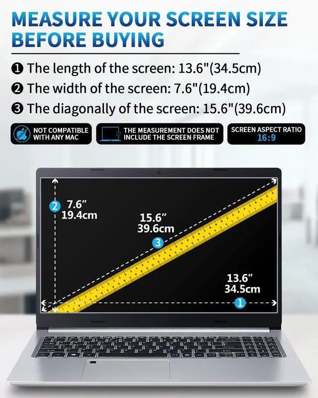 Alt view image 7 of 7 - 2-Pack 15.6 Inch Anti Blue Light Laptop Screen Protector, Eye Protection Anti Glare Matte Computer Screen Cover for 15.6" Laptop with 16:9 Aspect Ratio, Reduce Eye Strain and Touch Sensitive