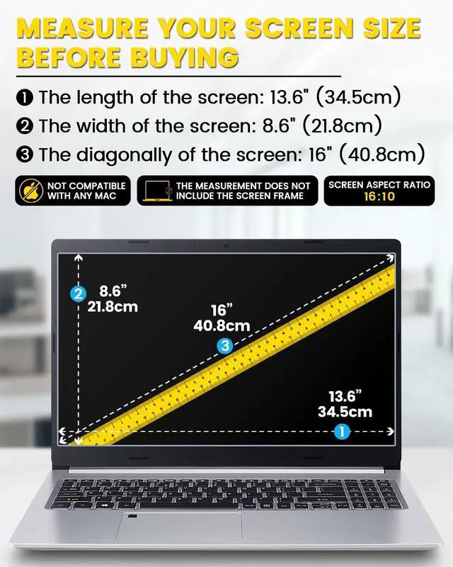 Alt view image 7 of 7 - 16 Inch 16:10 360° Laptop Privacy Screen Protector, Anti Peeping and Anti Glare Laptop Privacy Shield, Reduce Eye Strain & Eye Protection