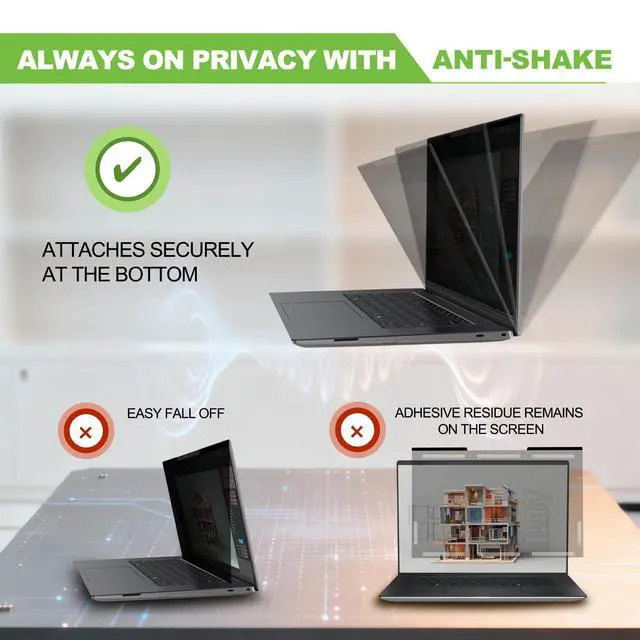 Alt view image 5 of 6 - Magnetic Laptop Privacy Screen 15.6 inch for 16:9 Computer Monitor, Removable Anti-Glare Screen Privacy Shield, Screen Filter and Protector for Laptop, Fits (FHD 1920 × 1080)