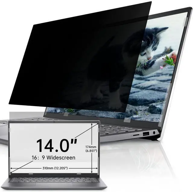Main image of Laptop Privacy Screen 14 Inch 16:9 Aspect, Compatible with HP, Dell, Acer, Asus, Samsung, Lenovo Yoga & More, Removable Anti Blue Light Glare Spy Computer Monitor Filter Security Shield