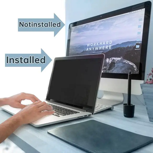 Alt view image 2 of 7 - Laptop Privacy Screen 14 Inch 16:9 Aspect, Compatible with HP, Dell, Acer, Asus, Samsung, Lenovo Yoga & More, Removable Anti Blue Light Glare Spy Computer Monitor Filter Security Shield