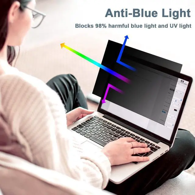 Alt view image 4 of 7 - Laptop Privacy Screen 14 Inch 16:9 Aspect, Compatible with HP, Dell, Acer, Asus, Samsung, Lenovo Yoga & More, Removable Anti Blue Light Glare Spy Computer Monitor Filter Security Shield