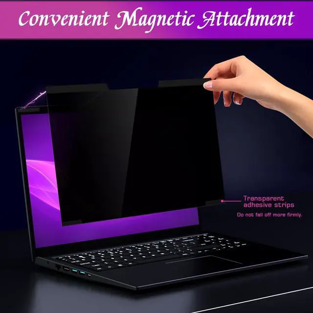 Alt view image 2 of 7 - 14 Inch 16:10 Magnetic Laptop Privacy Screen, Anti-Glare Blue Light Filter, Removable Privacy Shield for Lenovo, HP, Dell