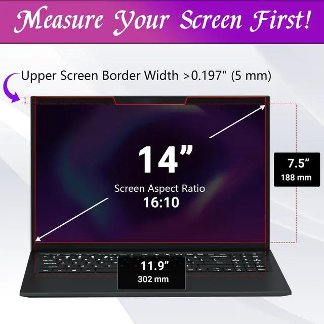 Alt view image 3 of 7 - 14 Inch 16:10 Magnetic Laptop Privacy Screen, Anti-Glare Blue Light Filter, Removable Privacy Shield for Lenovo, HP, Dell