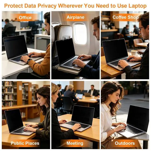 Alt view image 7 of 7 - Magnetic Laptop Privacy Screen 14 Inch 16:9 - Removable Anti-Glare Blue Light Filter, Computer Privacy Screen Shield Compatible with 14'' Hp Acer Asus Lenovo Dell Monitor