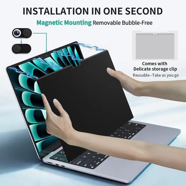Alt view image 2 of 7 - Magnetic Privacy Screen for MacBook Air 13.6/13 Inch (2022-2026, M2, M3, M4, M5),Removable Anti Glare Blue Light Filter for Mac 13.6In Laptop Privacy Filter Shield Protector
