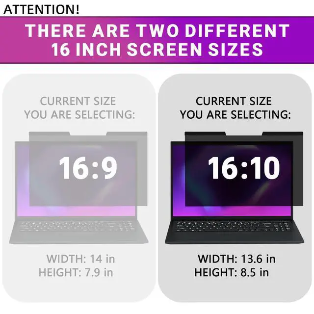 Alt view image 2 of 7 - Magnetic Laptop Privacy Screen 16 Inch 16:10 Ratio - Computer Monitor Screen Privacy Shield, Anti-Glare Blue Light Filter, Detachable Privacy Screen Protector for Lenovo, Hp Envy, Dell