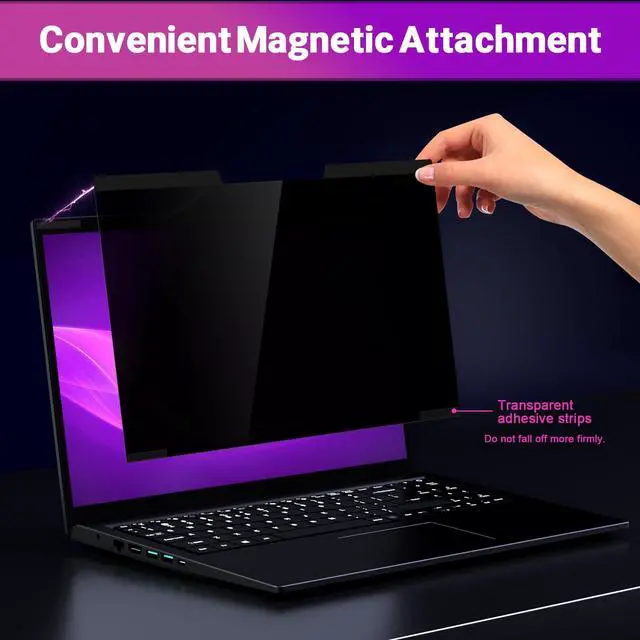 Alt view image 4 of 7 - Magnetic Laptop Privacy Screen 16 Inch 16:10 Ratio - Computer Monitor Screen Privacy Shield, Anti-Glare Blue Light Filter, Detachable Privacy Screen Protector for Lenovo, Hp Envy, Dell