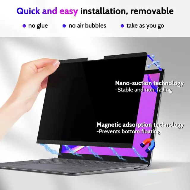 Alt view image 3 of 7 - Magnetic Privacy Screen for Surface Laptop 6/5/4/3/2/1 13.5 Inch, Removable Anti Blue Light Glare Filter, Black Security Private Apy Block Protector