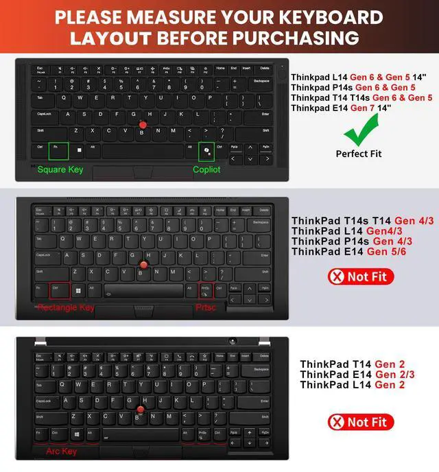 Alt view image 2 of 7 - Keyboard Cover for 2026 2025 Lenovo Thinkpad T14 T14s Gen 6/Gen 5 14", Thinkpad L14 P14s Gen 7/Gen 6/Gen 5 14", Thinkpad E14 Gen 7 14", US Layout (NOT Fit T14 T14s L14 P14s Gen 4/3/2/1, E14 Gen 6/5/4)