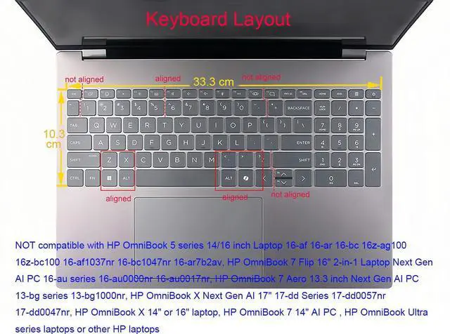 Alt view image 2 of 3 - Keyboard Cover Compatible for 2025 2026 HP OmniBook 7 16 17.3 16-ay 16-az 16t-ay000 16t-az000 16t-bh000 17-dc 17t-dc000 Series 16-az0097nr 16-ay0087nr 17-dc0037nr (not for 16-au 17-dd Series) (Clear
