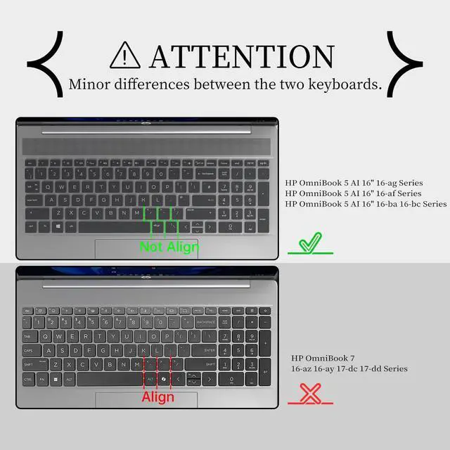 Alt view image 2 of 7 - Keyboard Cover Skin for HP OmniBook 5 AI 16" 16-ba 16-af 16-ag 16-bc Laptop 16t-ba100 16t-af100 16z-ag100 16-bc1047nr (NOT for OmniBook 7 16-ay 16-az/OmniBook 5 16-fb 14-he 14-fp Series)-Clear