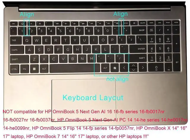 Alt view image 2 of 3 - Silicone Keyboard Skin Cover Compatible for HP OmniBook 5 AI 16" 16-ag 16-af 16-ba 16-bc 16z-ag100 16z-bc100 Series Laptop 16-af1037nr 16-bc1047nr (NOT for OmniBook 5 16-fb/cf 14-he/fp Series) (Clear)