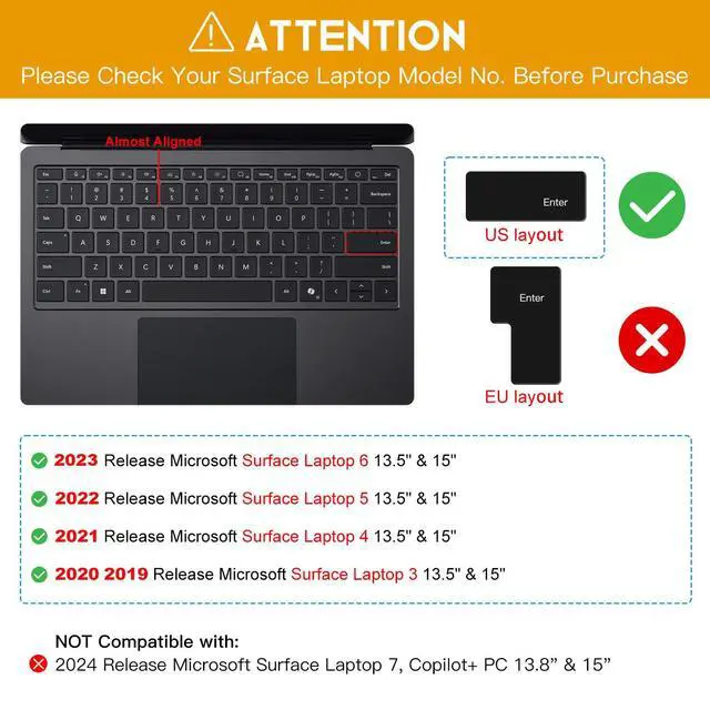 Alt view image 2 of 7 - Keyboard Cover for 2023-2019 Microsoft Surface Laptop 6/5/4/3 & Surface Book 3 13.5" & 15" Keyboard Protector Accessories(Not Fit Surface Laptop 7 2024 2025), Black
