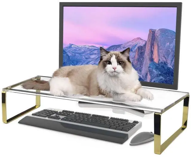 Main image of Keyboard Cat Protector - 20" Large Monitor Stand 2 in 1 Clear Acrylic Keyboard Cover Long Acrylic Monitor Stand Keyboard Protective Cover