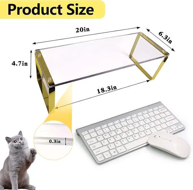 Alt view image 7 of 7 - Keyboard Cat Protector - 20" Large Monitor Stand 2 in 1 Clear Acrylic Keyboard Cover Long Acrylic Monitor Stand Keyboard Protective Cover
