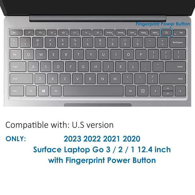 Alt view image 2 of 7 - Keyboard Cover Skin for 2021 2020 Microsoft Surface Laptop Go 12.4" & 2022 Surface Laptop Go 2 12.4 inch with Fingerprint Power Button Ultra Thin TPU Keyboard Protector (Transparent)