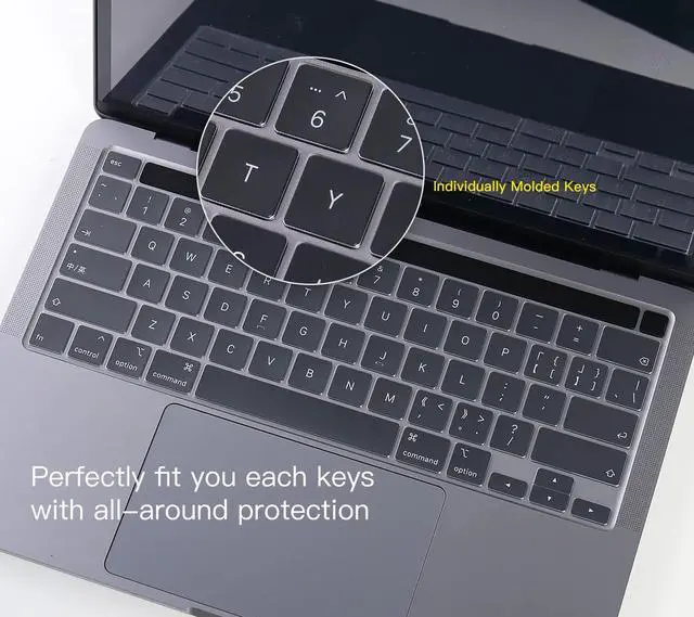 Alt view image 4 of 7 - Premium Keyboard Cover for MacBook Pro 13 inch M2 2023 2022, 2021 2020 M1 A2338 A2289 A2251 Ultra Thin US Keyboard Protector for MacBook Pro 13 with Touch Bar -Clear