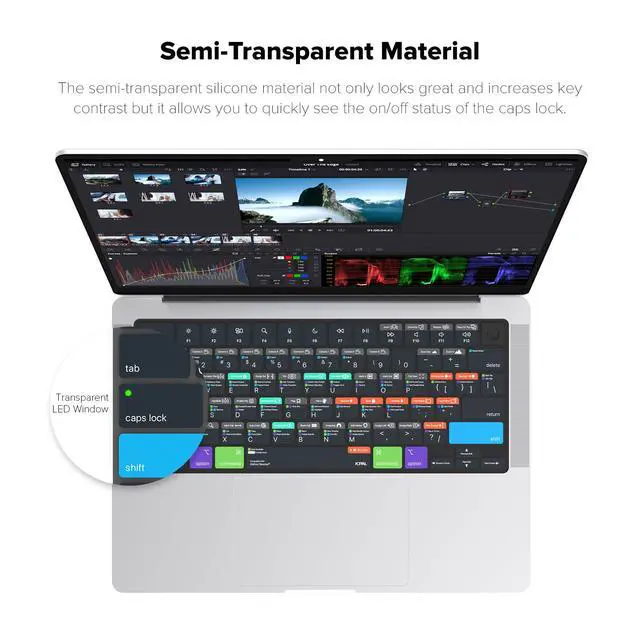 Alt view image 4 of 7 - Davinci Resolve Shortcut Guide Keyboard Cover for Apple MacBook Pro 14 inch / 16 inch (M1M5), MacBook Air 13 inch / 15 inch (M2M5) and MacBook Neo (USLayout)