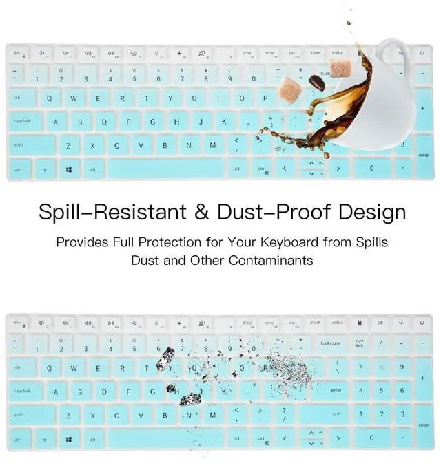 Alt view image 6 of 7 - Keyboard Cover for 2024 2023 Dell Inspiron 15 5510 5515 7510 3510 3511 3515 3520 3525 3530 3535, 2025 Dell 15 Laptop DC15250 DC15255, Dell Vostro 15 3510 5510 5515 Keyboard Protector Skin, Ombre Mint