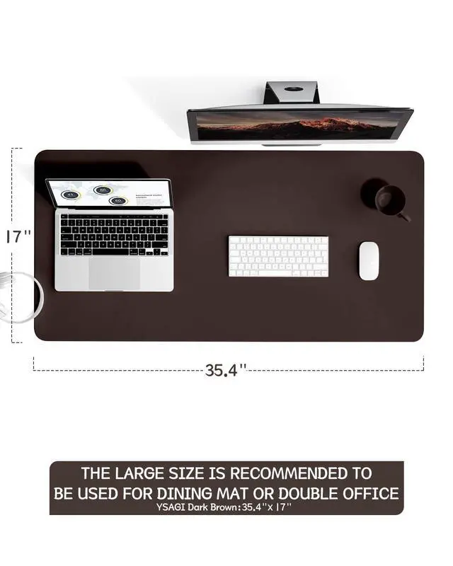 Alt view image 7 of 7 - Non-Slip Leather Desk Pad L Size, Waterproof Laptop Computer Desk Keyboard Mat, Table Protector Blotter Mat, Large Mouse Pad for Office/Work/Home/Decor(Dark Brown, 35.4" x 17")