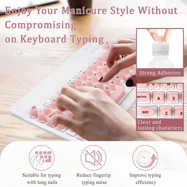 Alt view image 3 of 6 - Keyboard Cover for Long Nails, Acrylic Gel Nails - Silicone Keyboard Protector Skin with Raised Keys for Typing and Gaming, Compatible with MacBook Pro/Air 13"/14"/15"/16" 2020-2025 (Pink)