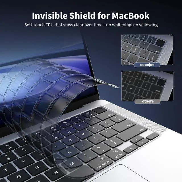 Alt view image 4 of 7 - Ultra Thin Keyboard Cover for 2025-2021 M5/M4/M3/M2/M1 Pro/Max MacBook Pro 14/16, M5-M2 MacBook Air 13/15, MacBook Neo, Premium TPU Keyboard Protector - Clear