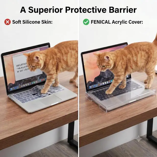 Alt view image 7 of 7 - 14inch Laptop Keyboard Cover Clear Acrylic Laptop Dust Cover Cat Keyboard Protector Waterproof Computer Case Desktop Protective Accessories for Home School Office (13.8 * 9.8 * 0.6 Inch)
