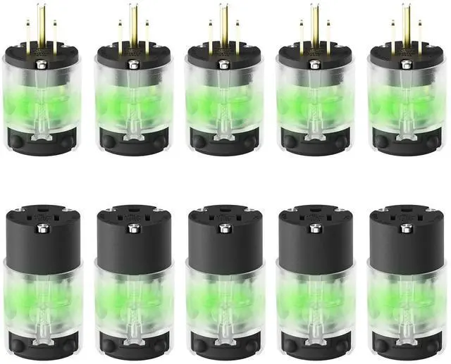 Main image of Lighted Plug and Connector Set, Straight Blade Cord End Replacement, 15 Amp 125Volt, NEMA 5-15P & NEMA 5-15R, 2 Pole 3Wire Grounding, Black, 1 Set