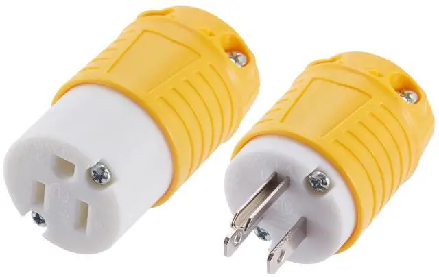 Main image of Extension Cord Ends Male and Female 1 Set, 15 Amp 125 Volt NEMA 5-15 Heavy Duty Replacement Plug and Connector Set, 2P 3W Industrial Grade 3-Prong Straight Blade Grounding Type, ETL Listed