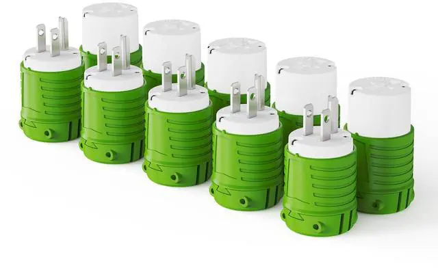 Main image of Extension Cord Ends Male and Female, Replacement Plug & Connector Set, 3 Prong, 15Amp, 125Volt, NEMA 5-15P & NEMA 5-15R, ETL Listed, 5 Set, Green