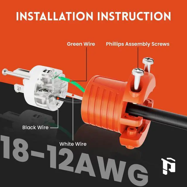 Alt view image 3 of 6 - Extension Cord Ends Male and Female, Replacement Plug & Connector Set, 3 Prong, 15Amp, 125Volt, NEMA 5-15P & NEMA 5-15R, ETL Listed, 5 Set, Orange
