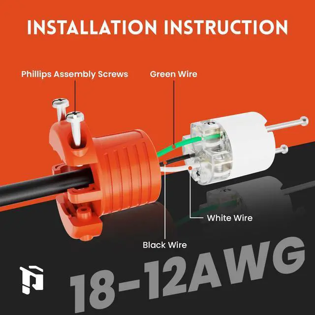Alt view image 4 of 6 - Extension Cord Ends Male and Female, Replacement Plug & Connector Set, 3 Prong, 15Amp, 125Volt, NEMA 5-15P & NEMA 5-15R, ETL Listed, 5 Set, Orange