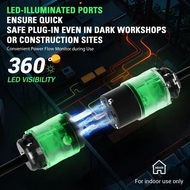 Alt view image 4 of 7 - 1 Pack 20 Amp Lighted Female Connector Extension Cord Repair Female End, Straight Blade Cord End Replacement, 20 Amp 125Volt, NEMA 5-20R, 2 Pole 3Wire Grounding,UL-Listed