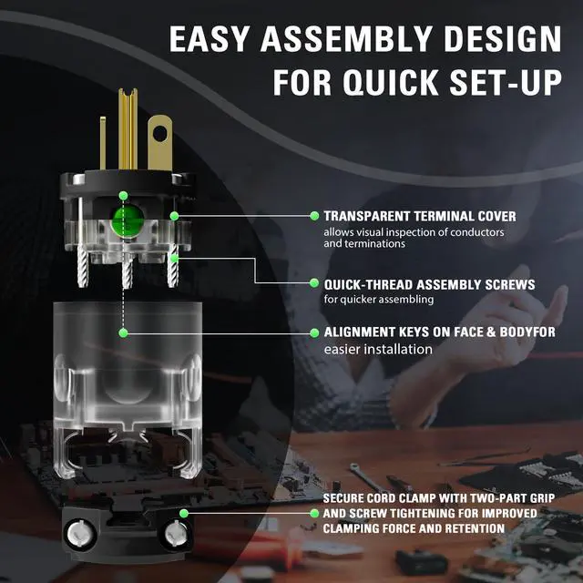 Alt view image 6 of 7 - 1 Pack 20 Amp Lighted Female Connector Extension Cord Repair Female End, Straight Blade Cord End Replacement, 20 Amp 125Volt, NEMA 5-20R, 2 Pole 3Wire Grounding,UL-Listed