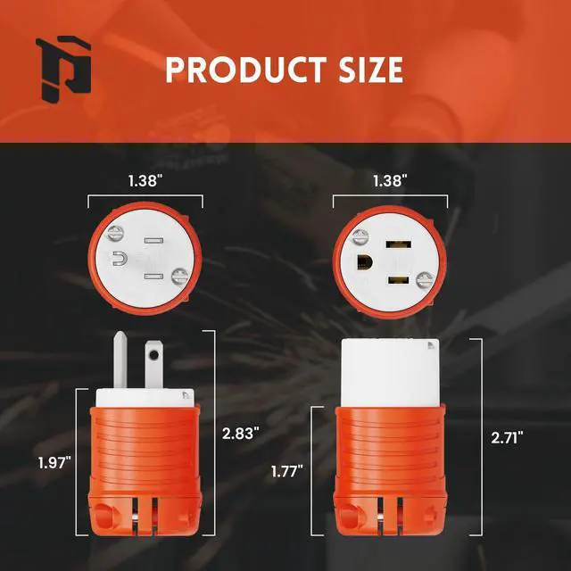 Alt view image 6 of 6 - Extension Cord Ends Male and Female, Replacement Plug & Connector Set, 3 Prong, 15Amp, 125Volt, NEMA 5-15P & NEMA 5-15R, ETL Listed, 5 Set, Orange