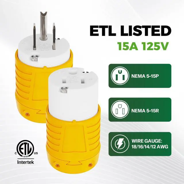 Alt view image 2 of 6 - Extension Cord Ends Male & Female Plug 6 Set, NEMA 5-15P& 5-15R
