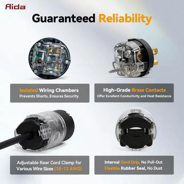 Alt view image 5 of 7 - Lighted Plug and Connector Set, Straight Blade Cord End Replacement, 15 Amp 125Volt, NEMA 5-15P & NEMA 5-15R, 2 Pole 3Wire Grounding, Black, 1 Set