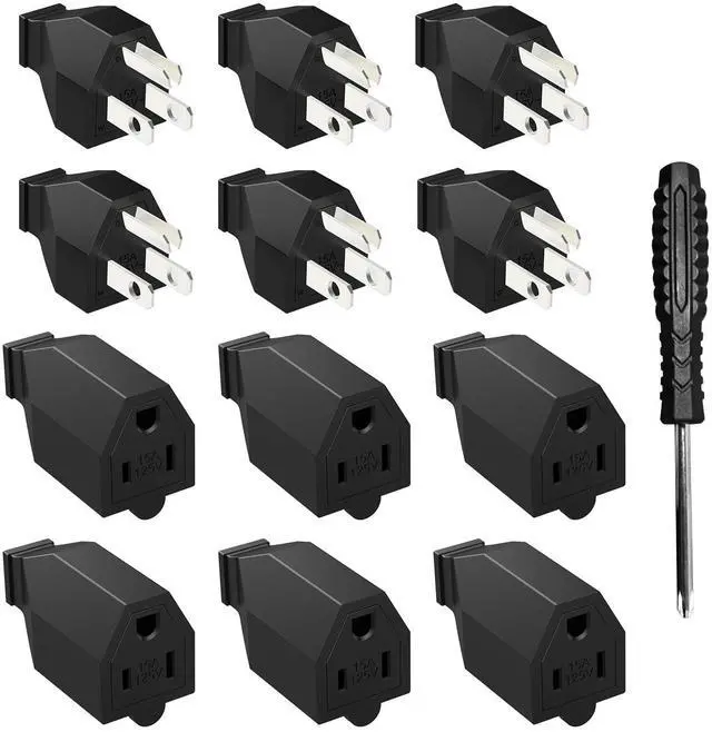 Main image of Electrical Replacement Plug Ends, Extension Cord Ends 125V 15A 2Pole 3Wire Male & Female Connectors (Male and Female Set)