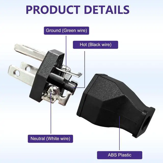 Alt view image 2 of 7 - Electrical Replacement Plug Ends, Extension Cord Ends 125V 15A 2Pole 3Wire Male & Female Connectors (Male and Female Set)