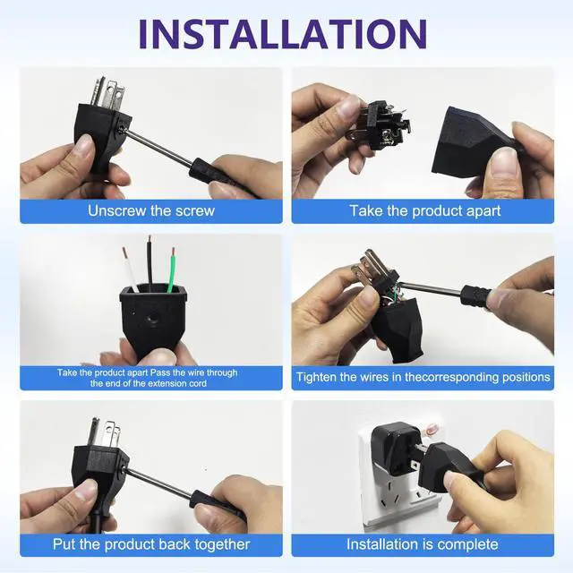 Alt view image 4 of 7 - Electrical Replacement Plug Ends, Extension Cord Ends 125V 15A 2Pole 3Wire Male & Female Connectors (Male and Female Set)