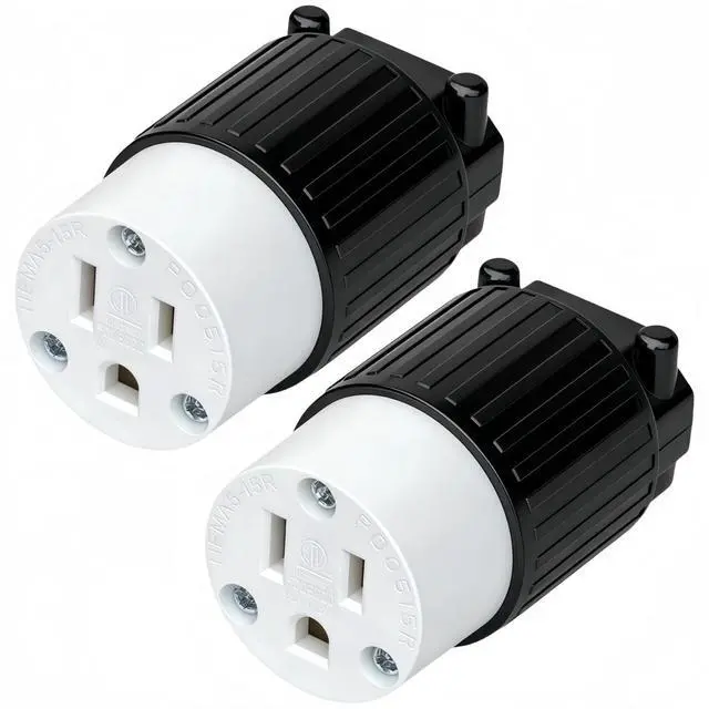 Main image of Nema 5-15R Female Connector, ETL Verified 15AMP/125VOLT,15A Straight Receptacle, 3-Prong Connector, 15A AC Industrial Grade Cord Socket (Black &White, 2)