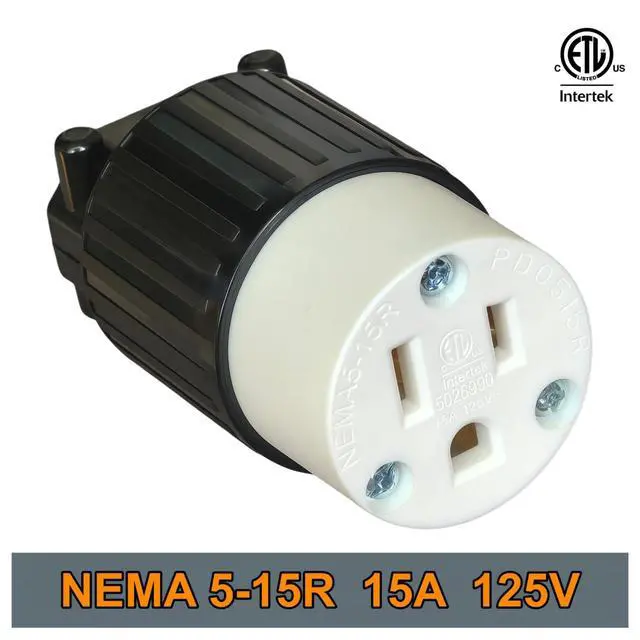 Alt view image 2 of 7 - Nema 5-15R Female Connector, ETL Verified 15AMP/125VOLT,15A Straight Receptacle, 3-Prong Connector, 15A AC Industrial Grade Cord Socket (Black &White, 2)