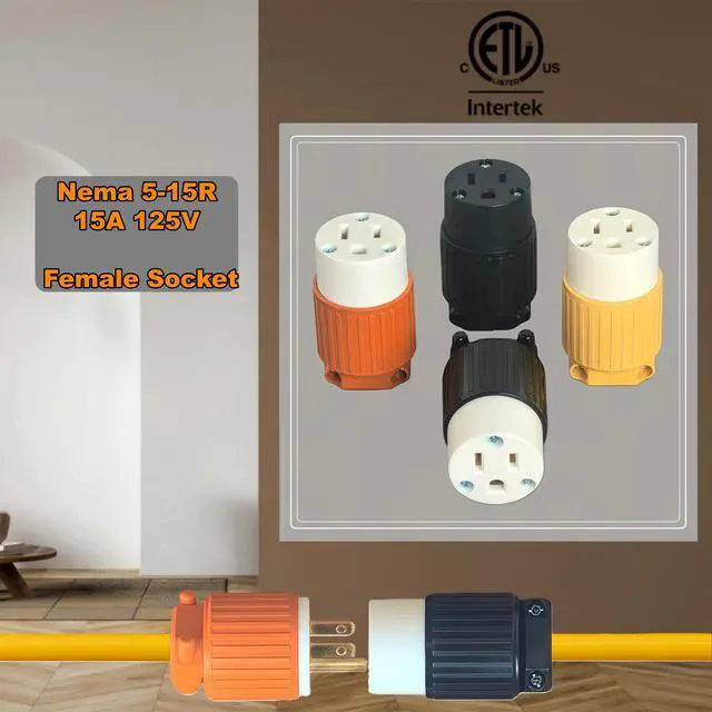 Alt view image 5 of 7 - Nema 5-15R Female Connector, ETL Verified 15AMP/125VOLT,15A Straight Receptacle, 3-Prong Connector, 15A AC Industrial Grade Cord Socket (Black &White, 2)