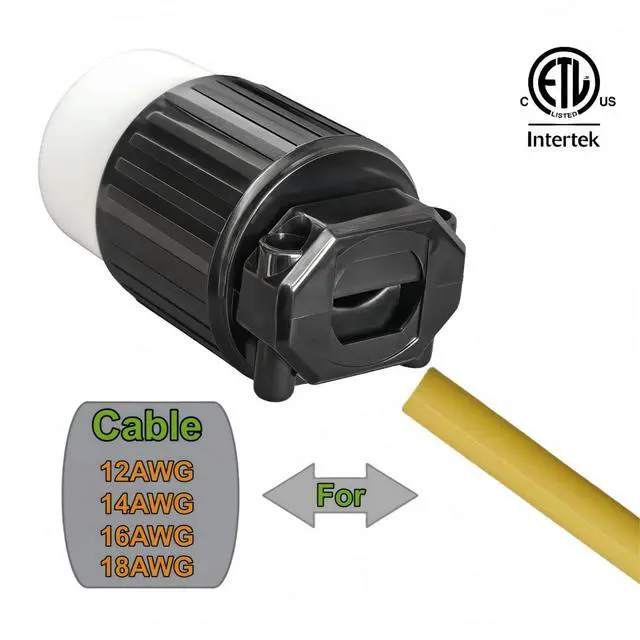 Alt view image 6 of 7 - Nema 5-15R Female Connector, ETL Verified 15AMP/125VOLT,15A Straight Receptacle, 3-Prong Connector, 15A AC Industrial Grade Cord Socket (Black &White, 2)