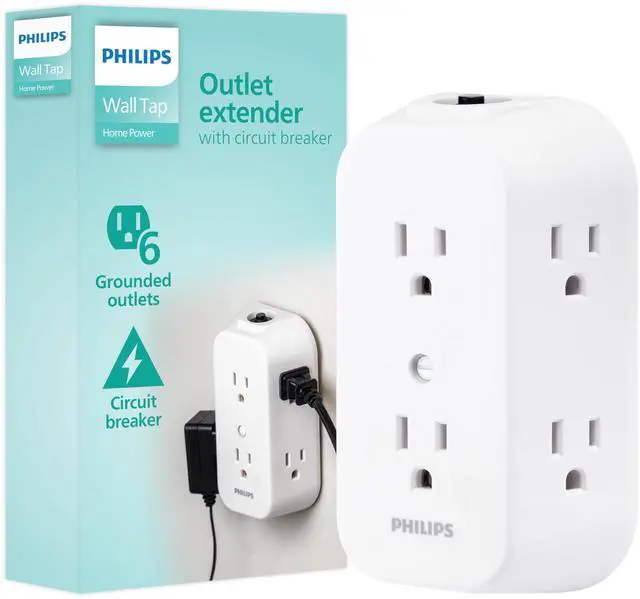 Main image of 6-Outlet Extender, Grounded Wall Tap, Reset Button, Circuit Breaker, Adapter Spaced Outlets, 3-Prong, Multiple Plug, Quick and Easy Install, Cruise Essentials, ETL Listed, White, SPS1460WA/37